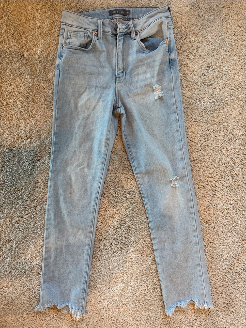 Just USA Light Blue Distressed Cropped Straight Jeans